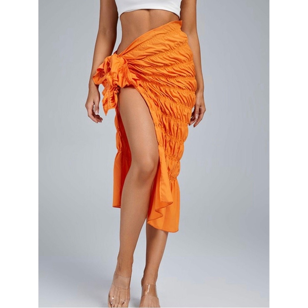 Orange Ruched Sarong Skirt